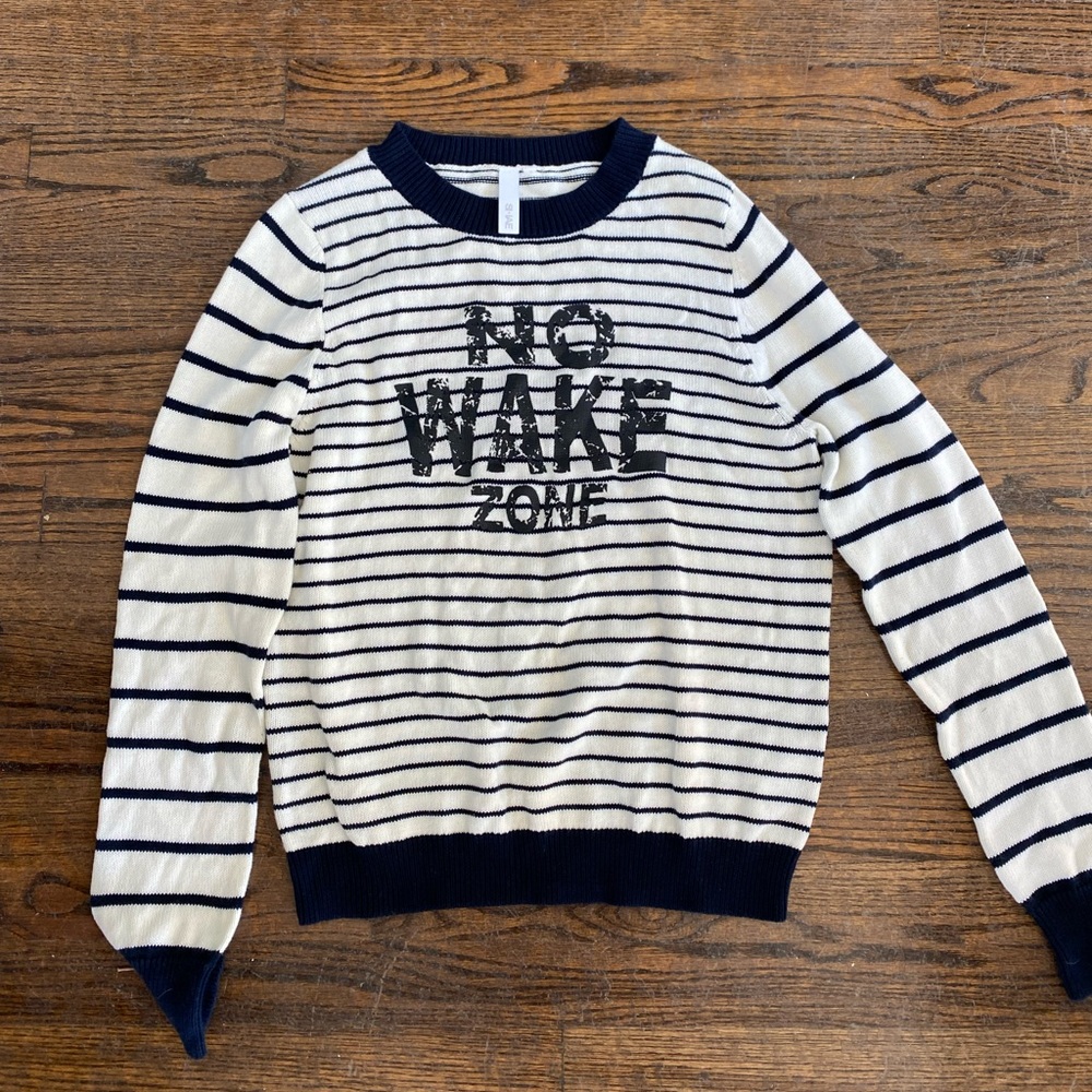 “No Wake Zone” black and white striped sweater SI-IAE